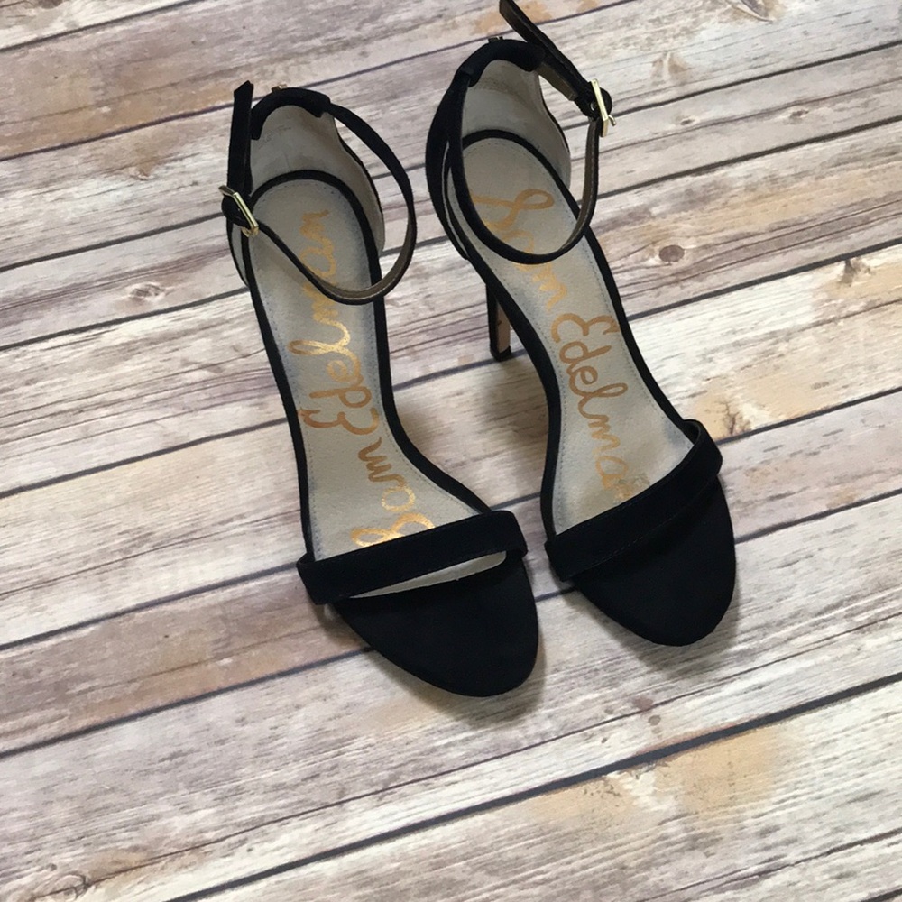 Sam Edelman Eleanor Black suede ankle strap heels